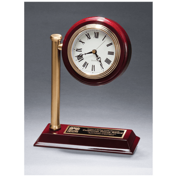 BC1000 - 7" x 9" Rail Station Style Desk Clock on Rosewood Finish High Gloss Base, Black Plate
