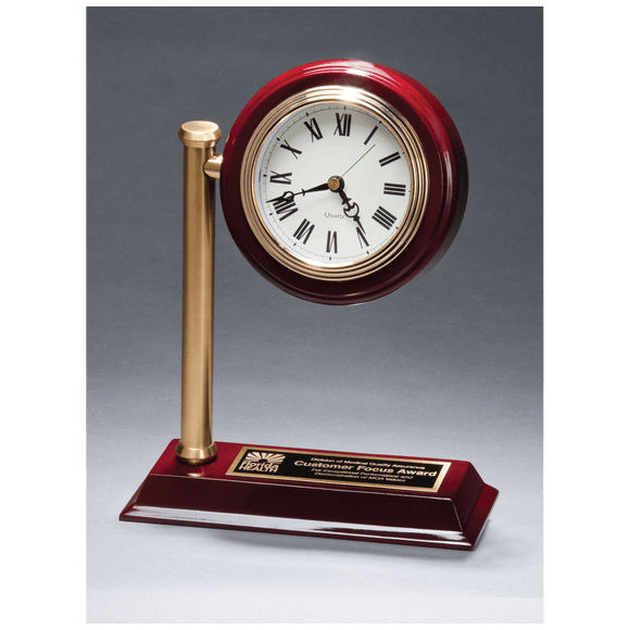 BC1000 - 7" x 9" Rail Station Style Desk Clock on Rosewood Finish High Gloss Base, Black Plate