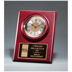BC1014 - 9" x 12" Cherry Finish Clock with 3 Hand Movement, Shelf Stand or Wall Mount with Black Laserable Plate