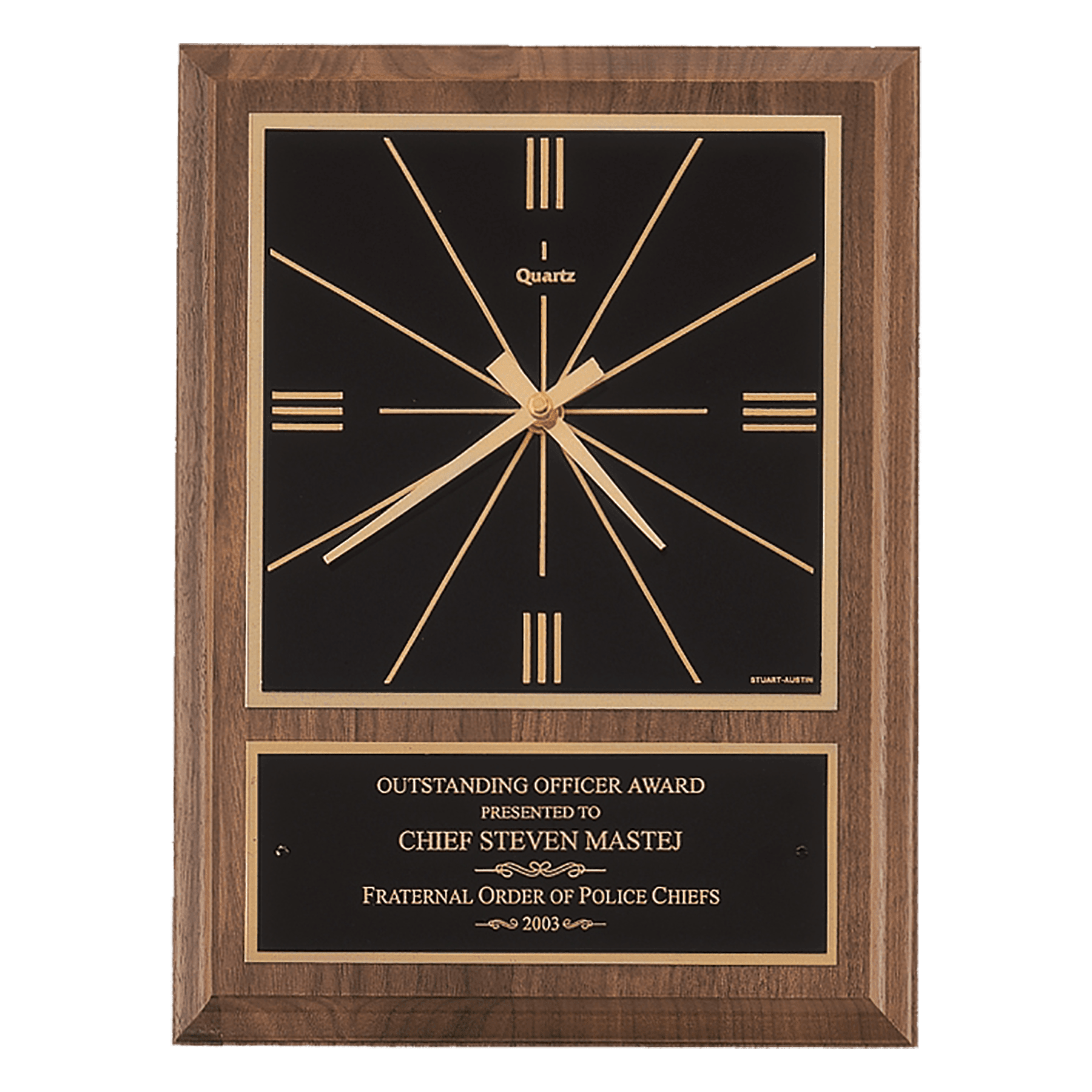 BC257 - 8" x 10" American Walnut Square Face Quartz Clock with Black Plate