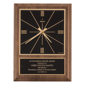 BC258 - 9" x 12" American Walnut Square Face Quartz Clock with Black Plate