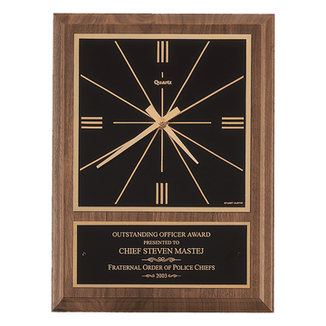 BC258 - 9" x 12" American Walnut Square Face Quartz Clock with Black Plate