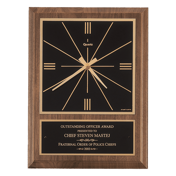 BC258 - 9" x 12" American Walnut Square Face Quartz Clock with Black Plate