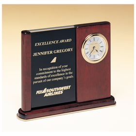BC3 - 6 3/4" x 8 1/2" Rosewood Piano Finish Clock with Two Engraving Plates to Accomodate Extra Copy