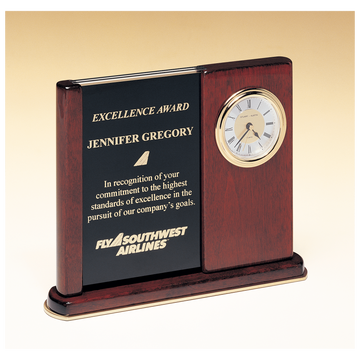 BC3 - 6 3/4" x 8 1/2" Rosewood Piano Finish Clock with Two Engraving Plates to Accomodate Extra Copy