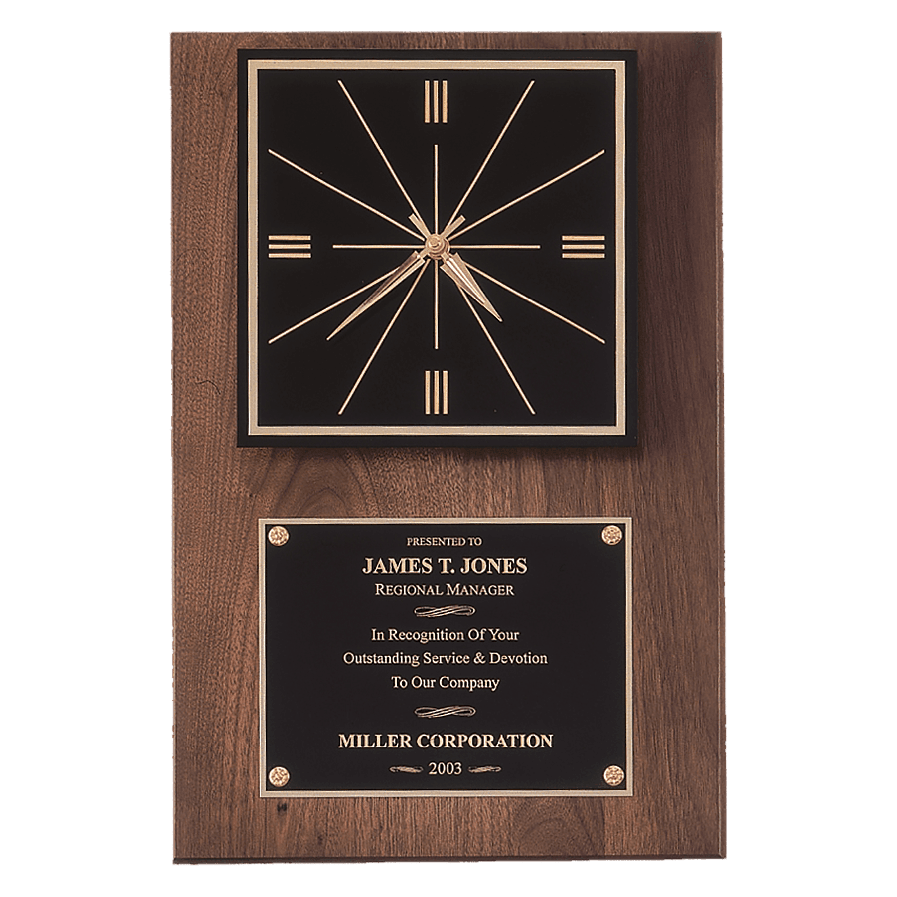 BC52 - 12" x 18" American Walnut Quartz Clock with Black Plate/Hangs Vertical or Horizontal