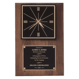 BC52 - 12" x 18" American Walnut Quartz Clock with Black Plate/Hangs Vertical or Horizontal