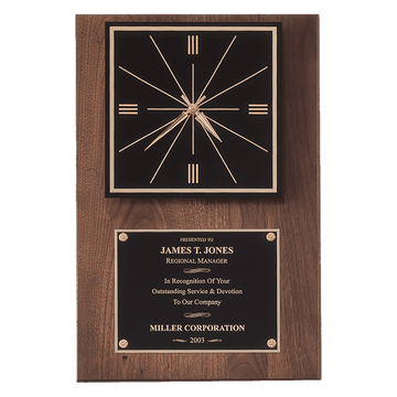 BC52 - 12" x 18" American Walnut Quartz Clock with Black Plate/Hangs Vertical or Horizontal