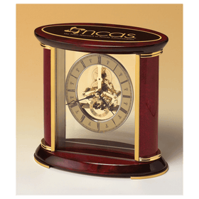 BC523 - 7" x 9" Skeleton Clock w/Sub-Second Dial, Brass Finish Movement, Rosewood Piano Accents, Plate