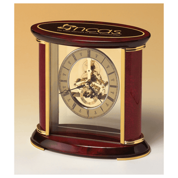BC523 - 7" x 9" Skeleton Clock w/Sub-Second Dial, Brass Finish Movement, Rosewood Piano Accents, Plate