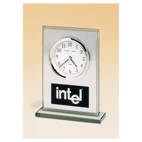 BC65 - 7 1/4" x 4 7/8" Glass Clock, Brushed Aluminum Panel, White Dial and Black Aluminum Plate