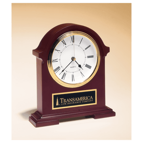 BC901 - 7 1/2" x 8 1/2" Napolean Clock,Traditional Style, Deep Hand Rubbed Mahogany Finish with Black Plate