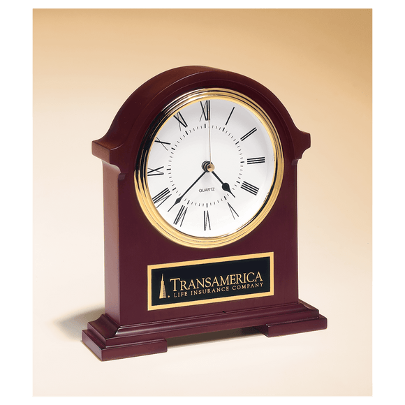 BC901 - 7 1/2" x 8 1/2" Napolean Clock,Traditional Style, Deep Hand Rubbed Mahogany Finish with Black Plate