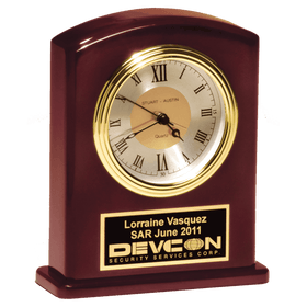 BC970 - 5 1/4" x 6 3/4" High Gloss Rosewood Finish Clock, Diamond Spun Dial, 3 HandMovement with Black Plate
