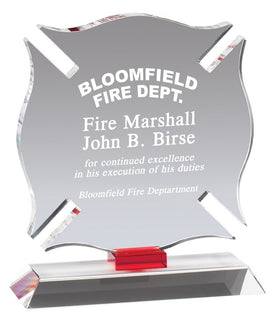 Crystal Maltese Cross Fireman Award Trophy