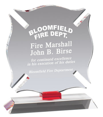 Crystal Maltese Cross Fireman Award Trophy
