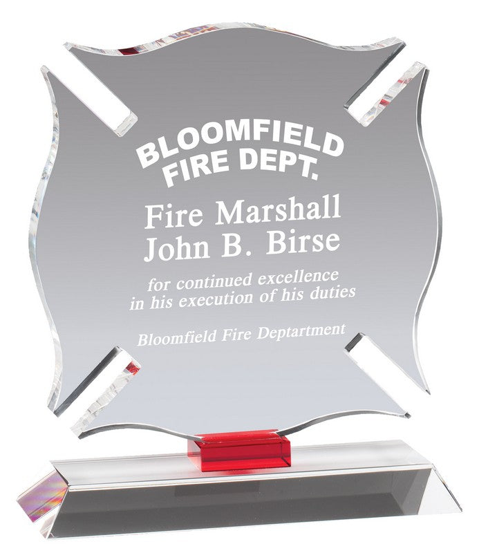 Crystal Maltese Cross Fireman Award Trophy