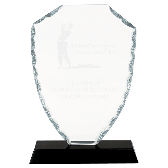 FC42 - 7 1/2" Shield Facet Glass on Black Base