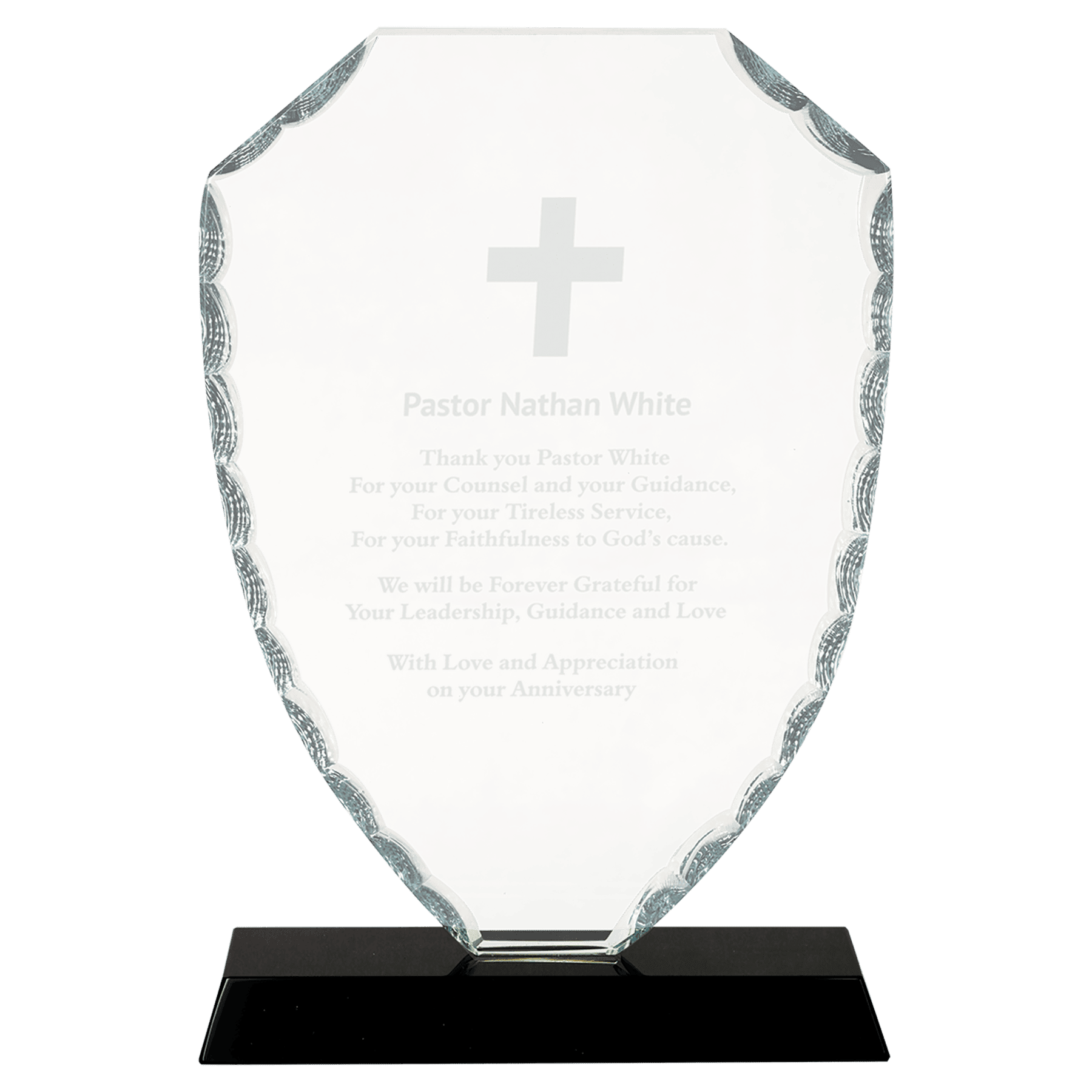 FC43 - 8 1/4" Shield Facet Glass on Black Base