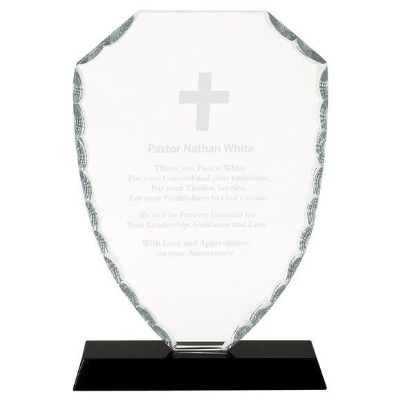 FC43 - 8 1/4" Shield Facet Glass on Black Base