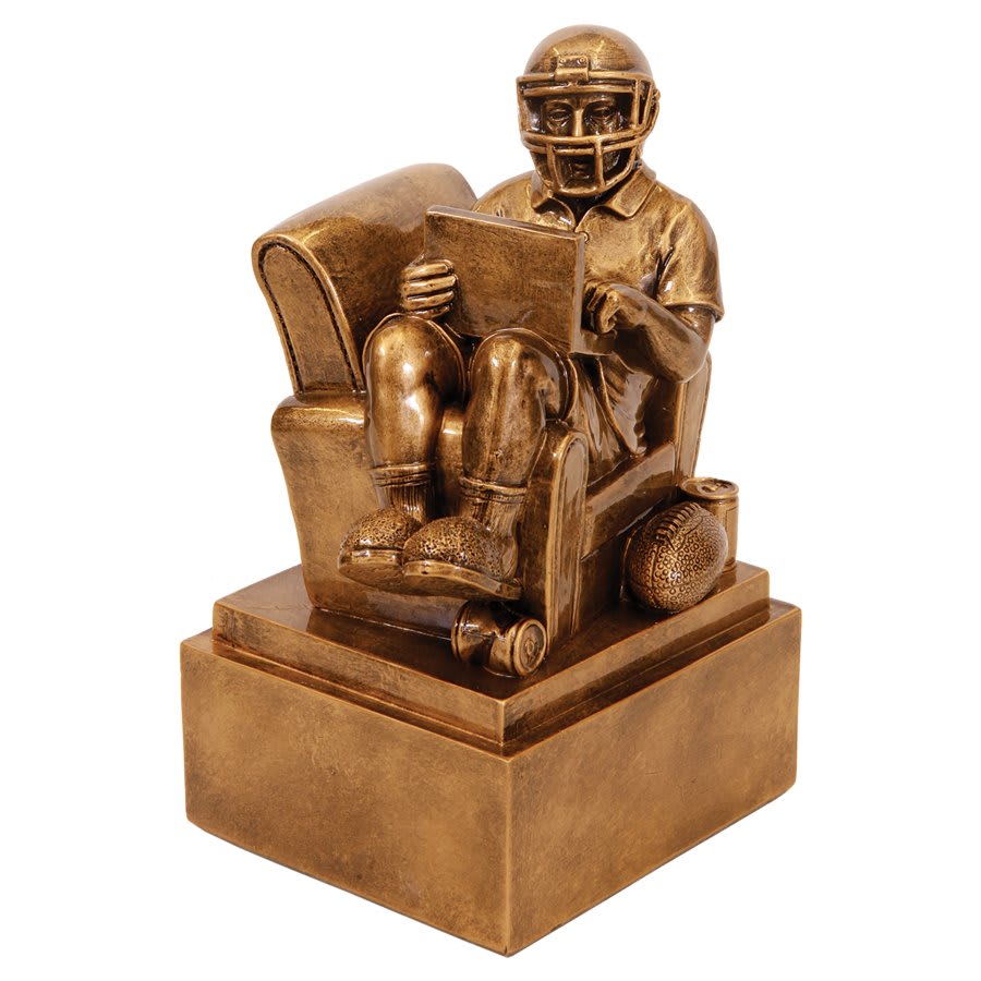 Antique Gold Fantasy Football Man in Chair Resin Trophy