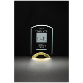 G2250 - 5" x 7 3/4" Arch Series Glass Award with Gold Metal Base