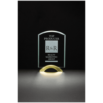 G2260 - 6" x 8 3/4"Arch Series Glass Award with Gold Metal Base