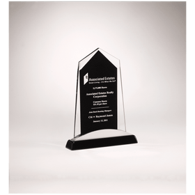 G2413 - 6 5/8" x 8 7/8" Apex Series Glass Award, Black Piano Finish Base with Silver Aluminum Accent