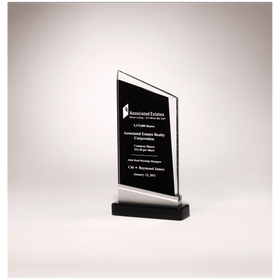G2426 - 4 3/4" x 8 7/8" Zenith Series Glass Award, Black Piano Finish Base with Silver Aluminum Accent