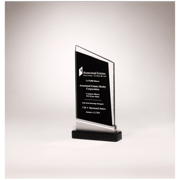 G2426 - 4 3/4" x 8 7/8" Zenith Series Glass Award, Black Piano Finish Base with Silver Aluminum Accent
