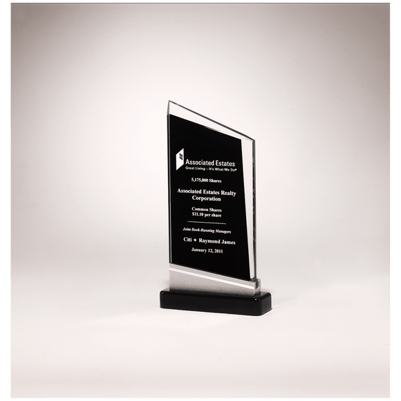 G2426 - 4 3/4" x 8 7/8" Zenith Series Glass Award, Black Piano Finish Base with Silver Aluminum Accent