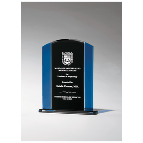 G2657 - 5 5/8" x 7 1/4" Clear Glass with Blue/Black Silkscreened Upright and Black Screened Base

