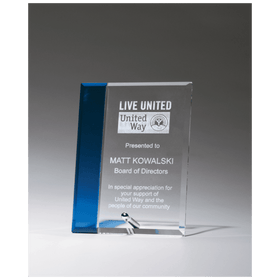 G2854 - 4" x 6" Clear Glass with Sapphire Blue Highlight and Silver Plated Easel Post