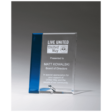 G2867 - 5" x 7" Clear Glass with Sapphire Blue Highlight and Silver Plated Easel Post