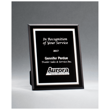 G2885 - 5" x 7" Black Glass Plaque with Silver Border and Easel Back