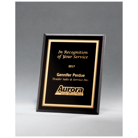 G2890 - 5" x 7" Black Glass Plaque with Gold Border and Easel Back