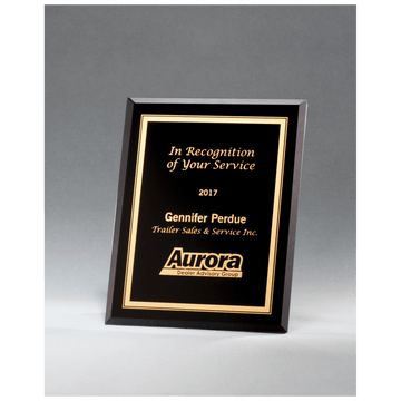 G2890 - 5" x 7" Black Glass Plaque with Gold Border and Easel Back