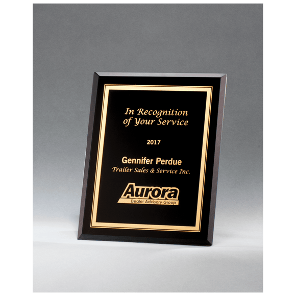 G2890 - 5" x 7" Black Glass Plaque with Gold Border and Easel Back