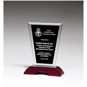 G2906 - 6" x 8" Black Silkscreened Clear Glass with High Gloss Rosewood Base