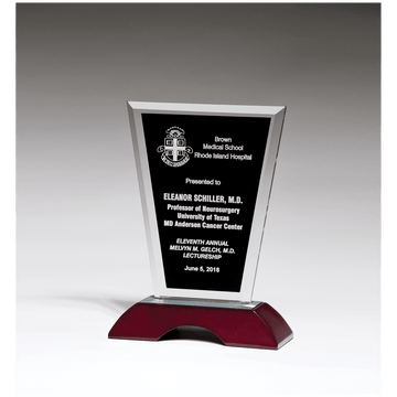 G2906 - 6" x 8" Black Silkscreened Clear Glass with High Gloss Rosewood Base