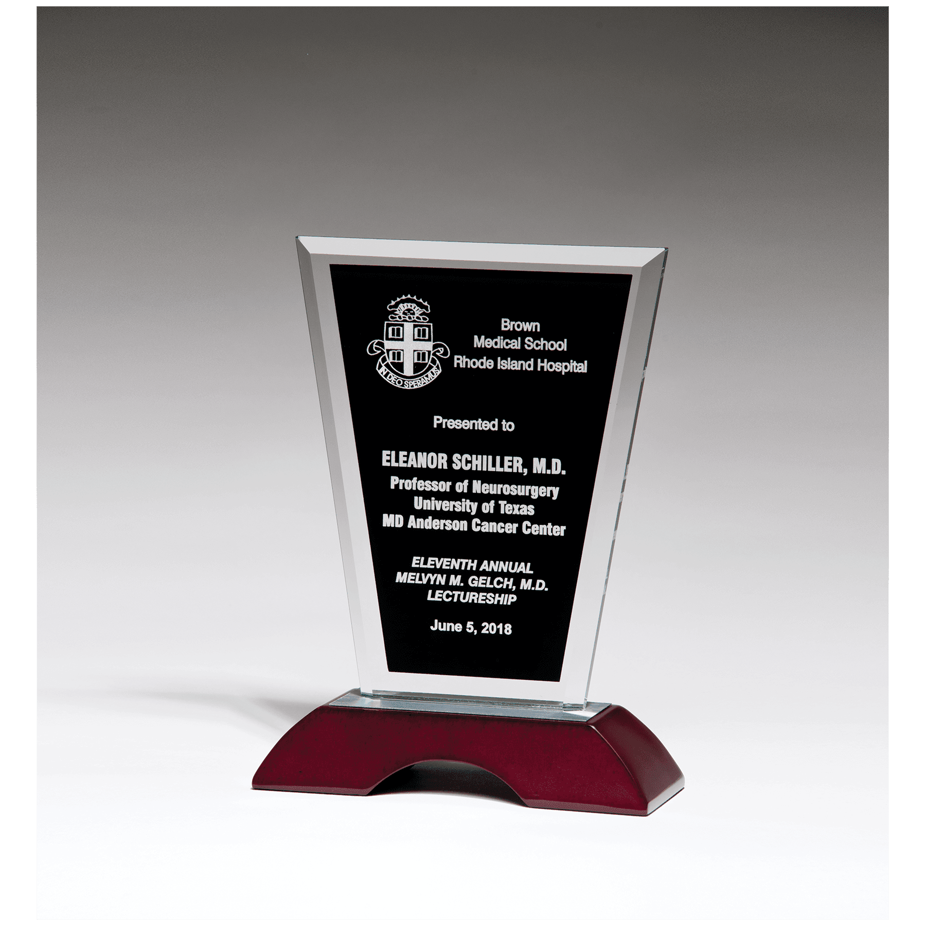 G2907 - 6" x 9" Black Silkscreened Clear Glass with High Gloss Rosewood Base