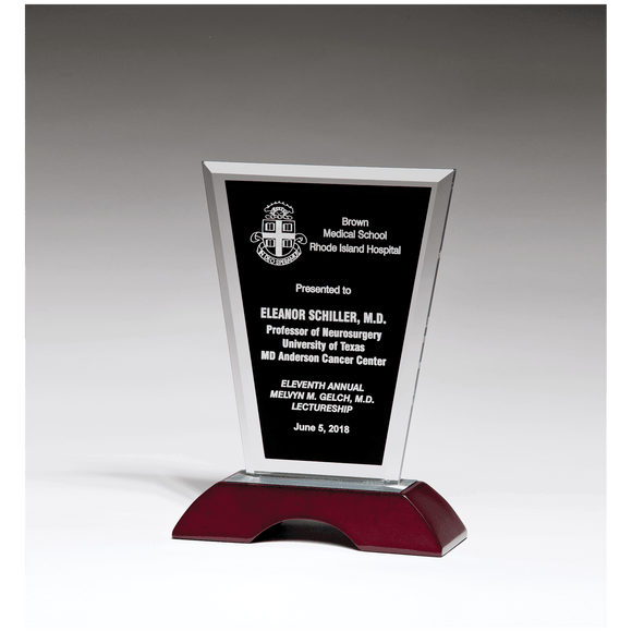 G2908 - 6" x 10" Black Silkscreened Clear Glass with High Gloss Rosewood Base