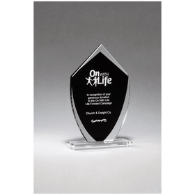 G2921 - 5" x 8 1/4" Shield Shaped Glass Award with Black Silkscreened Center