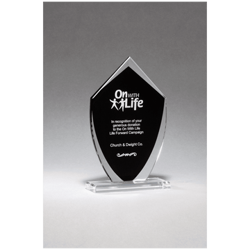 G2921 - 5" x 8 1/4" Shield Shaped Glass Award with Black Silkscreened Center