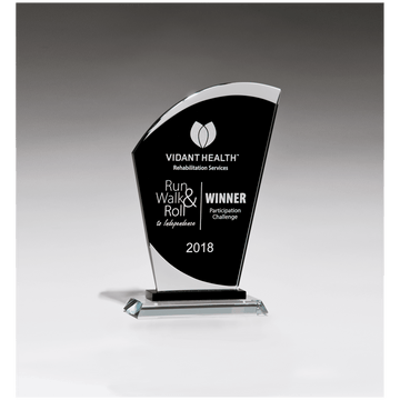 G2924 - 5 1/8" x 8" Sail Shaped Glass Award with Black Center