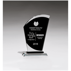 G2925 - 5 1/2" x 8 3/4" Sail Shaped Glass Award with Black Center