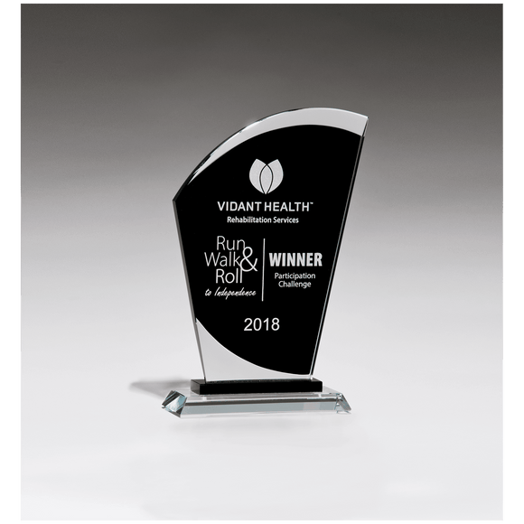 G2926 - 6" x 9 1/2" Sail Shaped Glass Award with Black Center