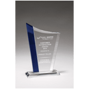 G2932 - 6 1/2" x 9 3/4" Zenith Series Clear Glass Award with Blue Glass Highlights