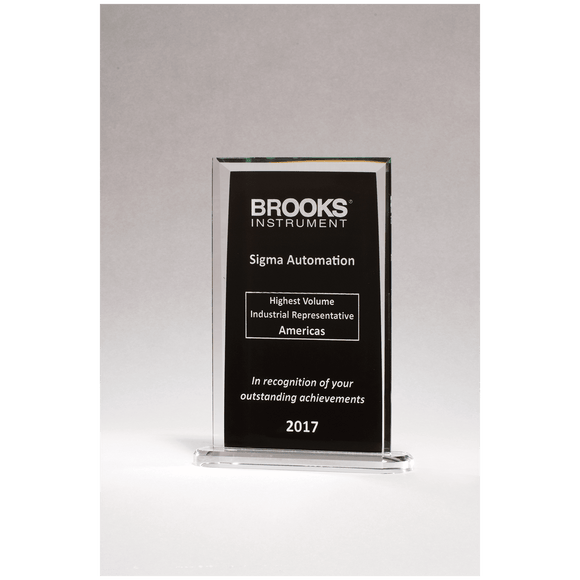 G2935 - 6 1/4" x 8 1/4" Rectangular Glass Award with Black Silkscreened Center
