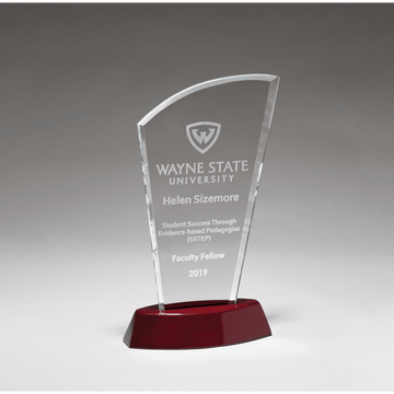 G2971 - 5 1/2" x 7 3/4" Sail Series Clear Glass Award with High Gloss Rosewood Finish Base